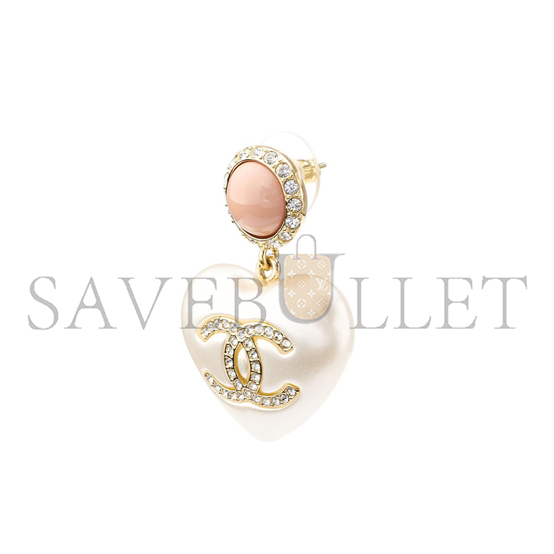 Ch**el gold plated faux pearl strass cc heart drop earrings